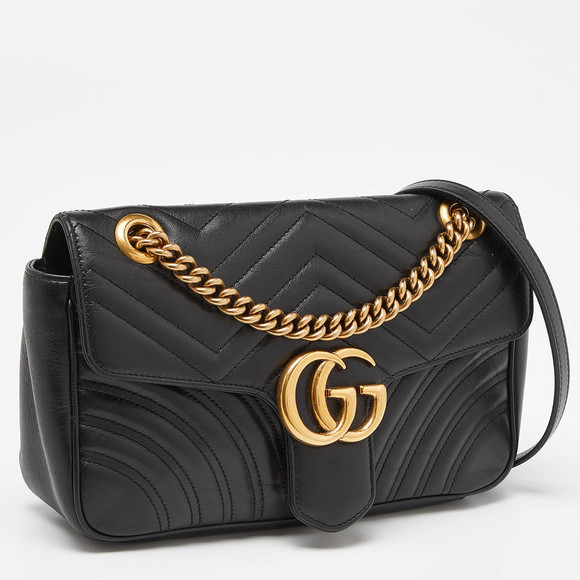 GUCCI Black Matelasse Leather Small GG Marmont Shoulder Bag - Picture 3 of 8